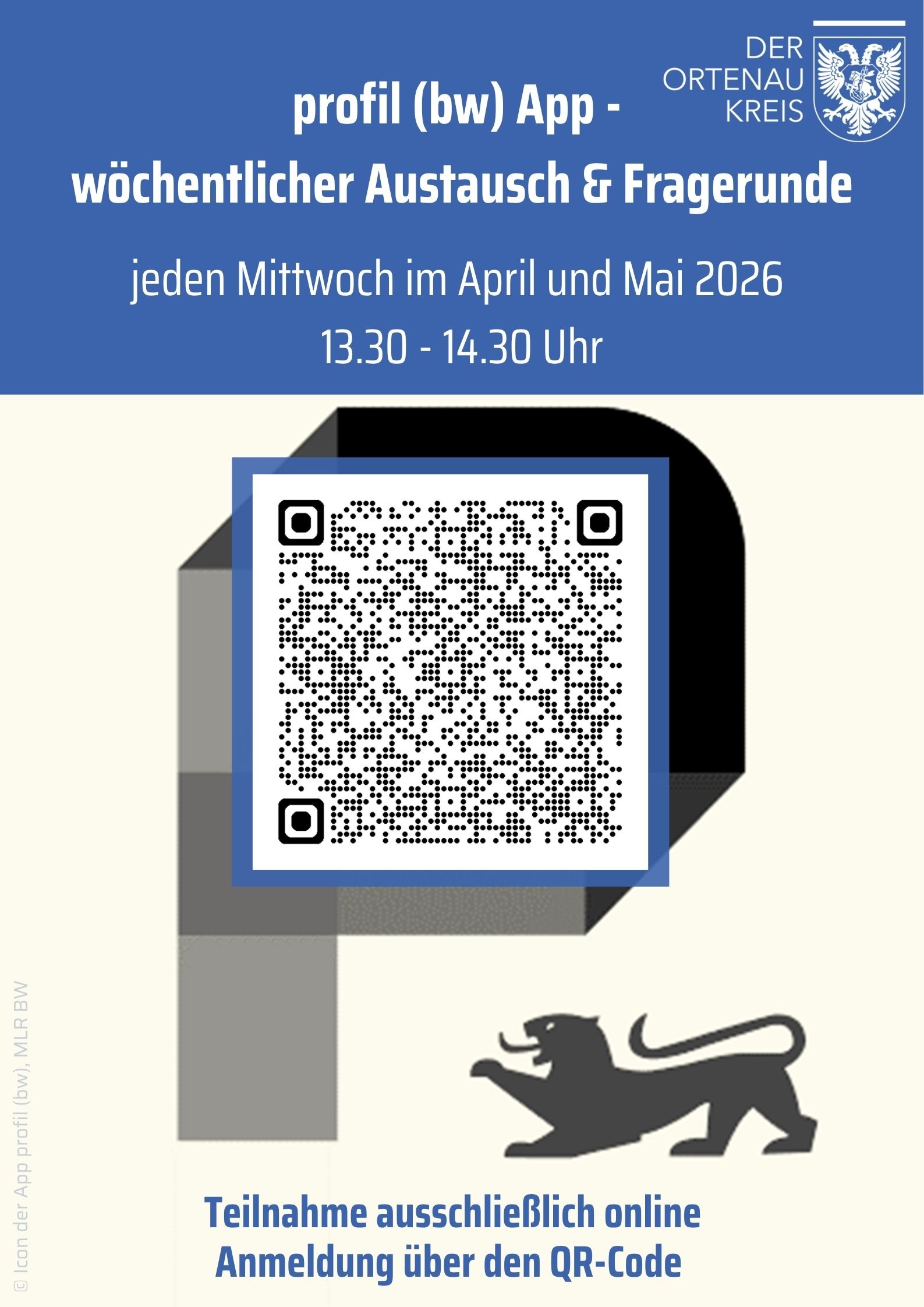 Profil BW App – Wöchentlicher Austausch & Fragerunde, immer Mittwochs im April und im Mai, 13.30 bis 14.30 Uhr